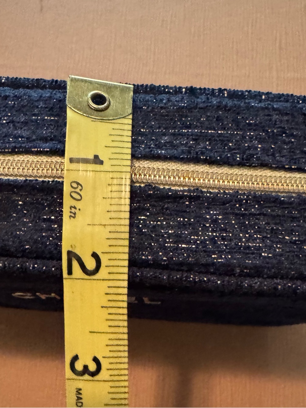 CHANEL Navy Denim Cosmetic Case with Gold Logo - Picture 7 of 9